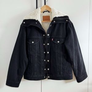 Levi Oversized Black Denim Sherpa Jacket